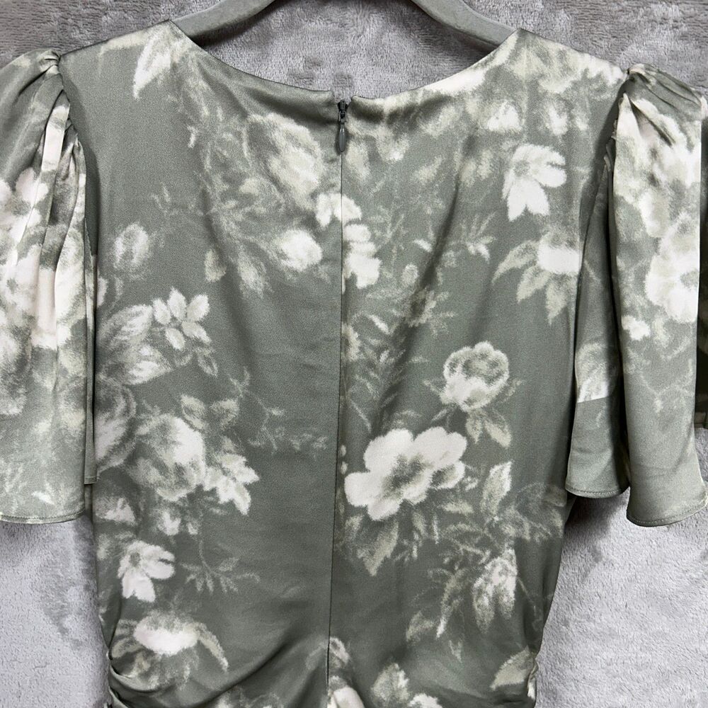 [Flawed] Reformation Vida Dress Satin Ruffle Ruched Maxi Formal Sz 4 Green - Picture 7 of 16